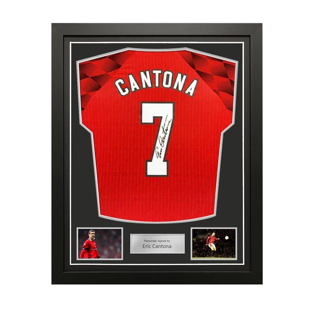 Maillot Manchester United Signé Par Eric Cantona – Encadré – Original Certifié – Memorabilia De Collection – Neuf