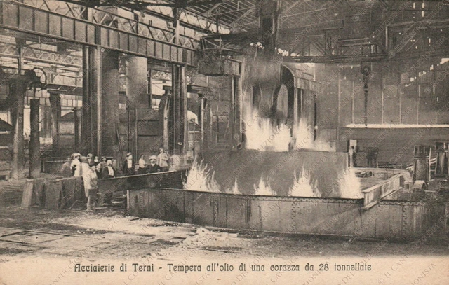 TERNI Acciaierie Tempera olio RARA Cartolina Timbro Poste Croce Rossa Treno
