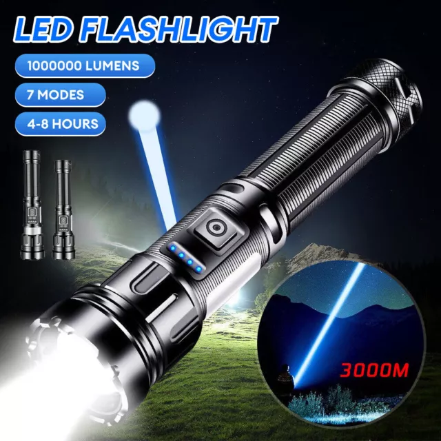 1000000 Lumens Super Bright LED Tactical Flashlight Rechargeable LED Work Light