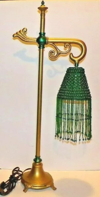 Art Deco Boudoir Lamp Reading Light Cast Gold Cast Iron Beaded Electrified VTG