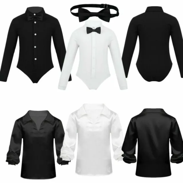 UK Boys Latin Dance Shirts Bow Tie Ballroom Rumba Salsa Ballet One Piece Leotard