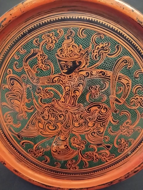 Burmese Asian Orange Lacquer Betel Nut Box RARE Zodiac and Maker Inscription 4
