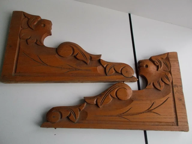Couple Corbels Hand Carved Wood Pediment Over Door Ornate Finial Architectural