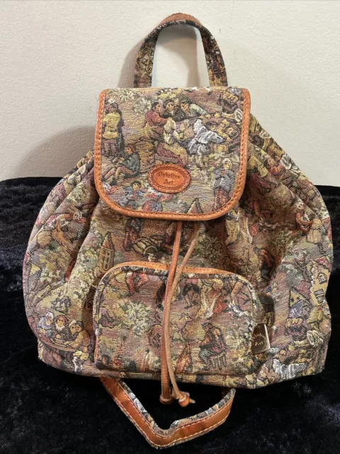 GOBELINS ART TAPESTRY Leather Medium Vintage Belgium Backpack