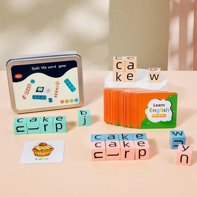 Fun and Engaging Wood Crossword Puzzle Blocks Game Word Matching Toy for Kids