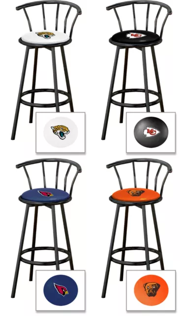 NFL Bar Stool 24" Tall Black Metal w/Backrest Swivel Seat with Team Logo Decal