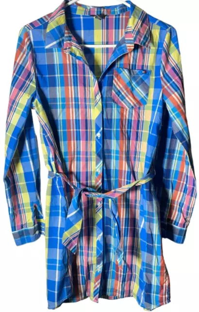 Tommy Hilfiger Youth girls long sleeve multicolor plaid button up dress, size XL