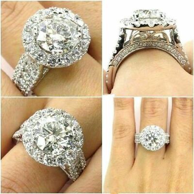 3CT Round Cut VVS1 Moissanite Halo Engagement Wedding Ring 14K White Gold Finish