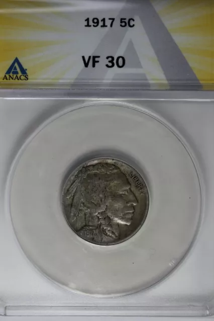 1917 .05  ANACS  VF 30  Buffalo Nickel, Indian Nickel, 5 Cent Piece