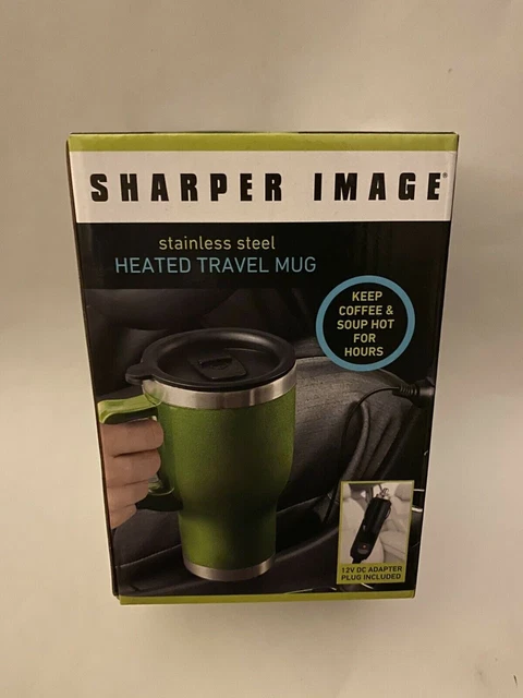 Stainless Steel Heated Travel Cup Mug Coffee 12v Car Charger greenSharper Image