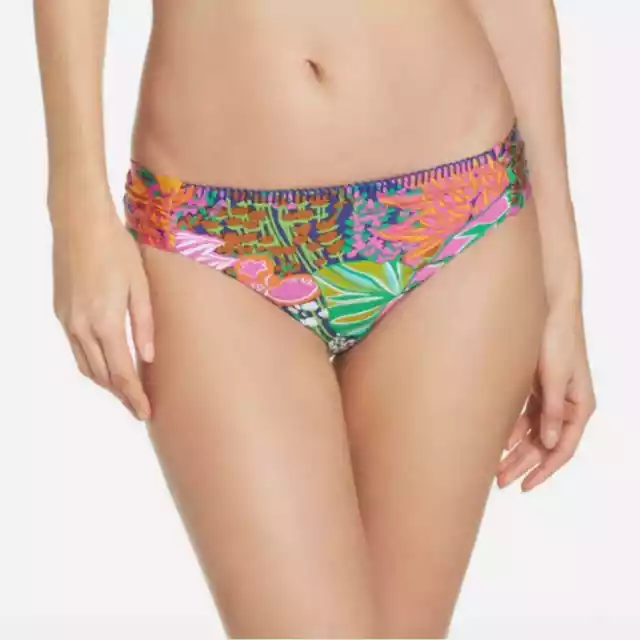 NWT TRINA TURK Tropic Escape Multicolor Shirred Hipster Bikini Bottom Sz. 12