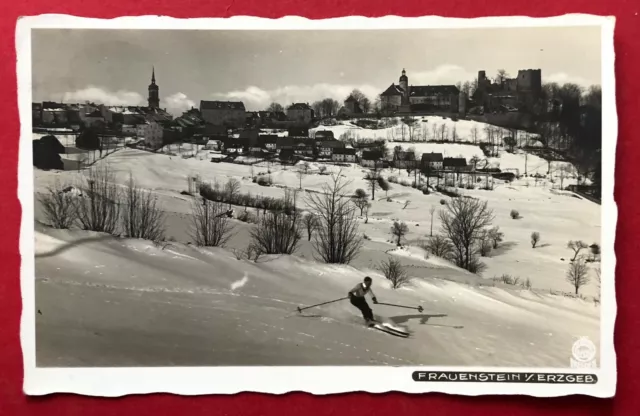 Walter Hahn Foto AK Nr. 6695 FRAUENSTEIN im Erzgebirge mit Skifahrer    ( 88446