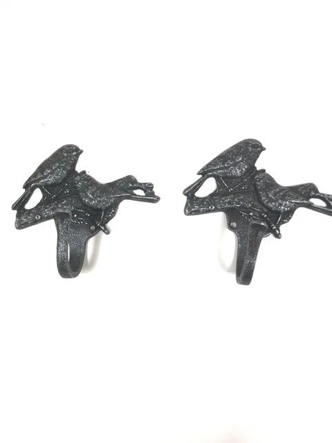 (2) VTG Bravura Wall Hooks Solid Brass Bird Birds By Belwith 1998 Black Finish
