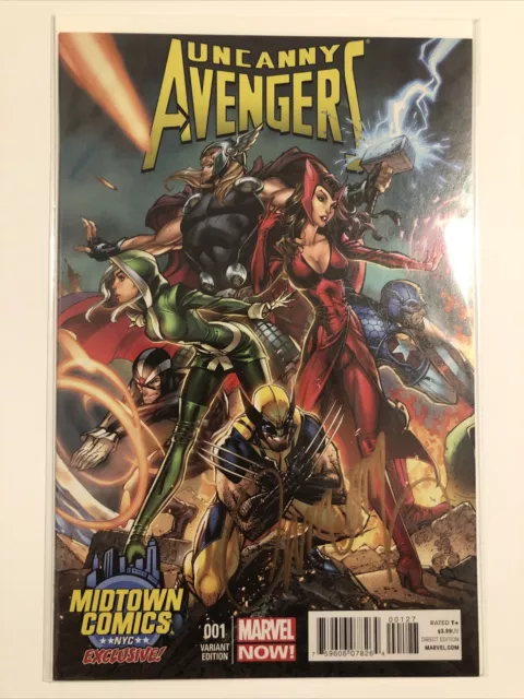 Uncanny Avengers 1 J Scott Campbell Midtown Variant Interlocking Cover Signed