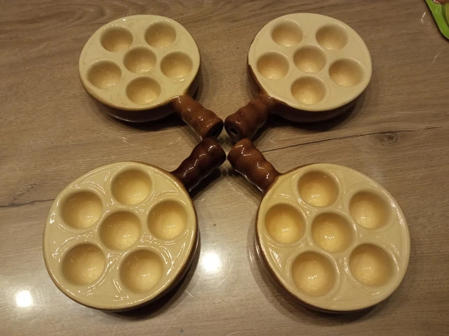 EMILE HENRY LOT de 4 plats poêlon à escargots 6 trous en grés céramique