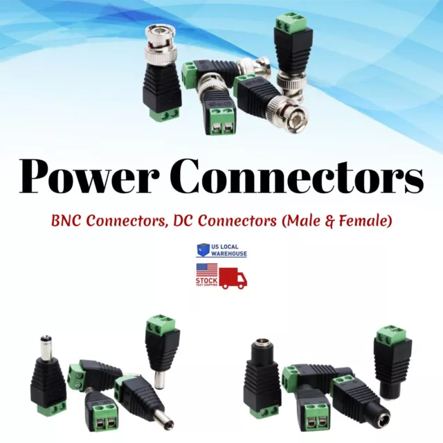 Power Connector BNC DC 2.1 x 5.5mm Male / Female Adapter Balun Jack CCTV Lot