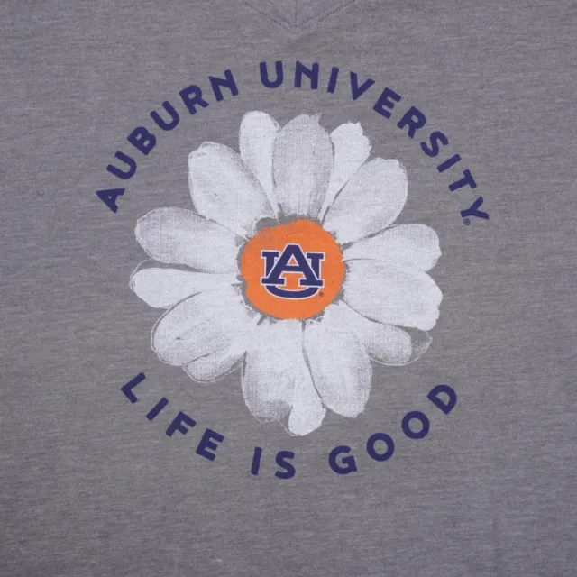 Life Is Good Auburn University Daisy V-Neck Cool T Shirt Womens Large Gray