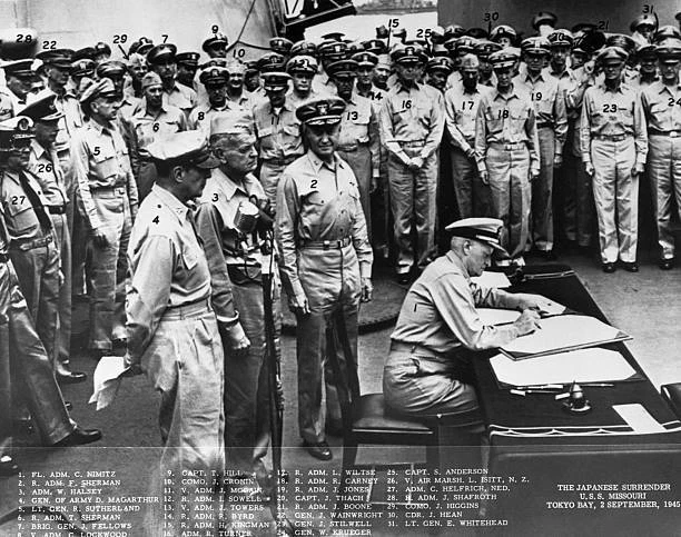 Fleet Admiral Nimitz Signs Japanese Surrender Document 1945 OLD PHOTO