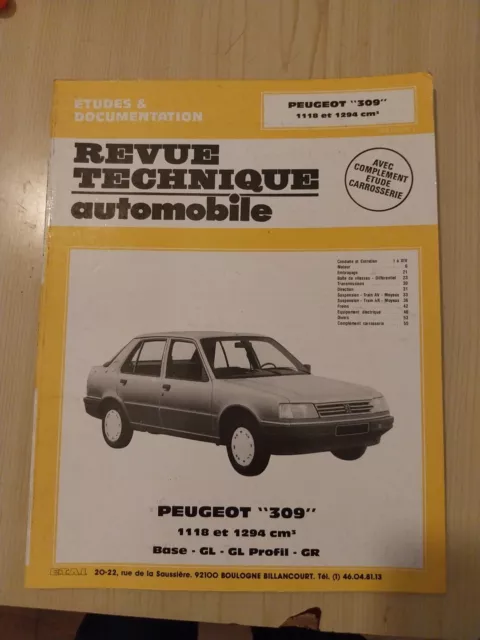 Revue technique Peugeot 309 gr gl profil 1.1 1.3 Rta Peugeot 309 1118 1294 cm3