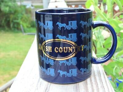 Amish Country Horse and Buggy Dark Blue Coffee Mug Souvenir PA OH old new order