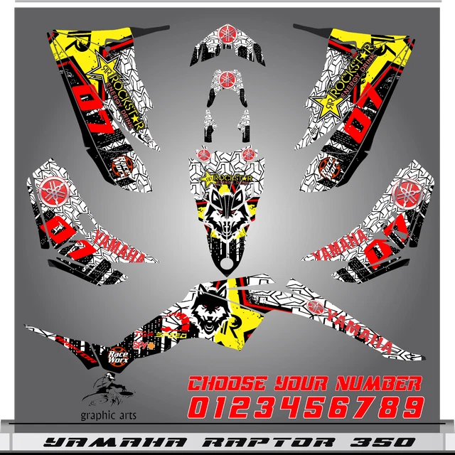 Yamaha Raptor 350 graphics kit 2004 2006 2009 to 2014 decals stickers atv utv