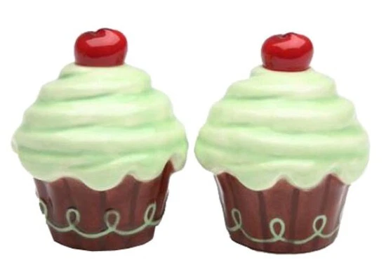 Life is Sweet Green Bakery Cupcake Cherry on Top Salt and Pepper Shakers Set Life is Sweet Green Bakery Cupcake Cherry on Top Salt and Pepper Shakers Set
