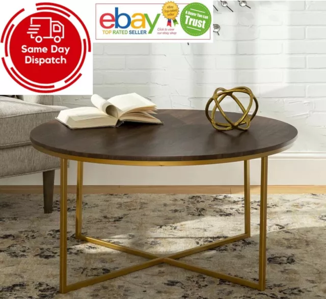 Wayfair Round Coffee Table Metal Leg Rustic Cocktail Living Room Gold RRP £255