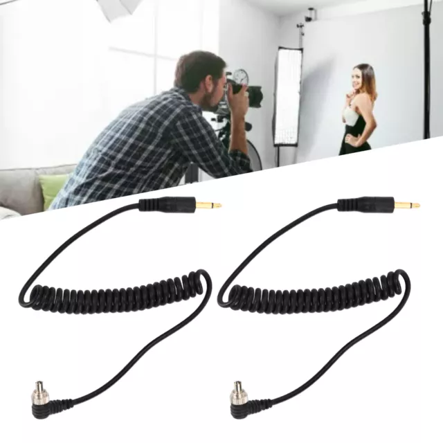 2 X Universal 3.5mm to Male Flash PC Sync Cable Camera Coiled Cord w/ Screw Lock