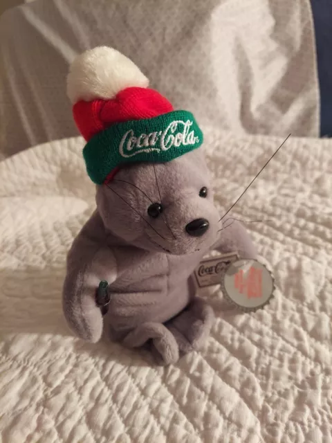 Vintage Coca-Cola SEAL Bean Bag Plush in Ski Cap 1998