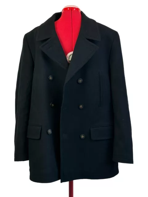 Ralph Lauren Navy Wool Peacoat Mens Double Breasted Quilted Lined 42R Pea Coat