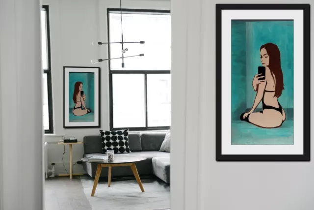 Diptych Original Painting Signed Portrait Art Acrylic on Canvas Woman Thigh High