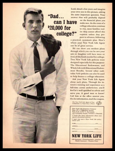 1962 New York Life Insurance Son Asks His Dad For $20,000 For College Print Ad