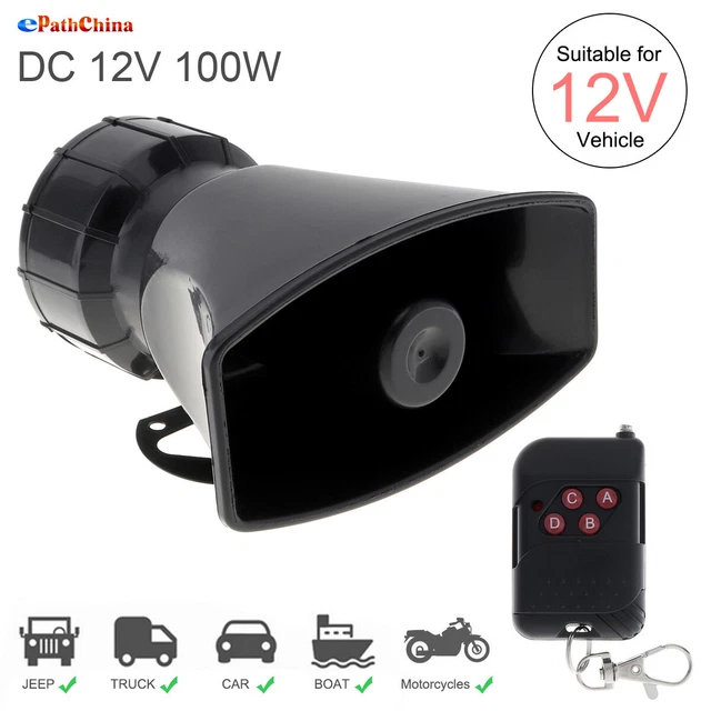 7 Sound Loud Car Warning Alarm Siren Amplifier Horn PA Speaker System w/ Remote