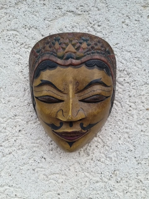Masque Noh Japonais Ancien En Papier - Wakaotoko (Jeune Homme) - Vintage Original