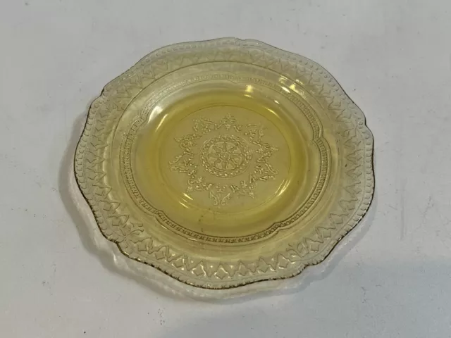 Vintage Federal Glass Patrician Spoke Amber Yellow Depression Bread Plate, 6"