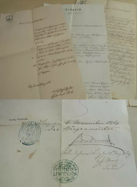 3 Dokumente LINZ 1868/69 Stipendium für Schüler Apfelthaller, Signaturen BM u.a.