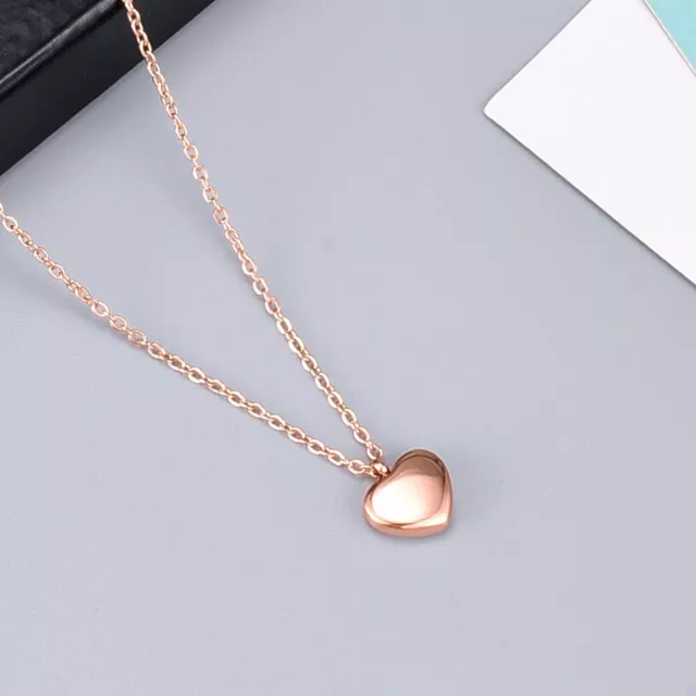 Woman 18K Gold Plated Stainless Steel Glossy Solid Heart Pendant Charm Necklace