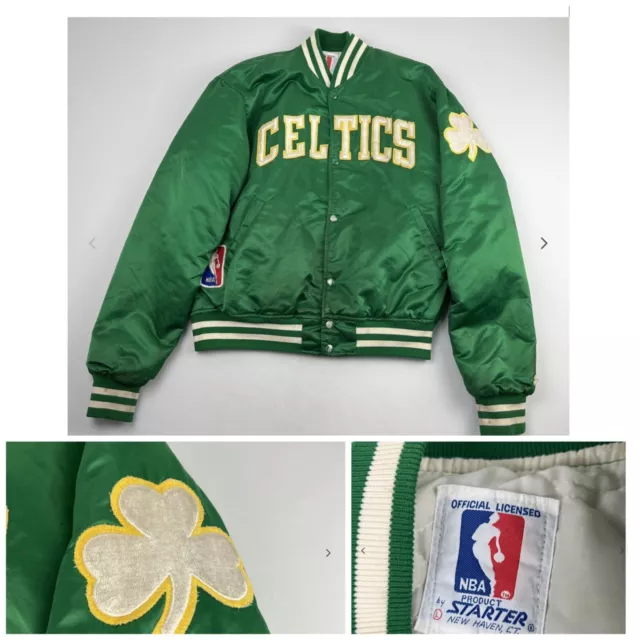VTG Boston Celtics Bomber Jacket 1980's Satin Starter Sz Large