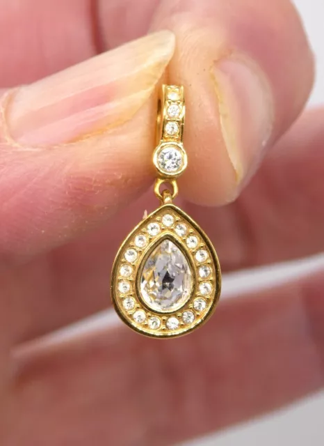 Genuine Swarovski Signed Clear Crystal Teardrop Drop Pendant Gold Tone Small