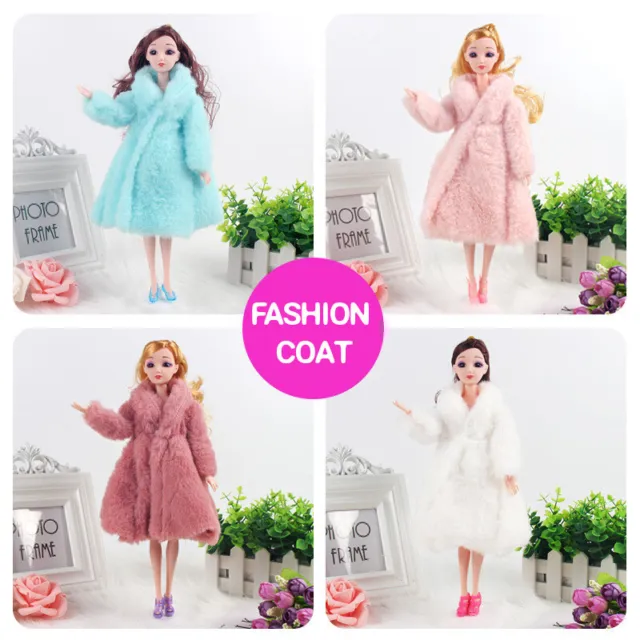 NEW Barbie Princess Fur Coat Dress Accessories Clothes for Barbie Dolls Toys