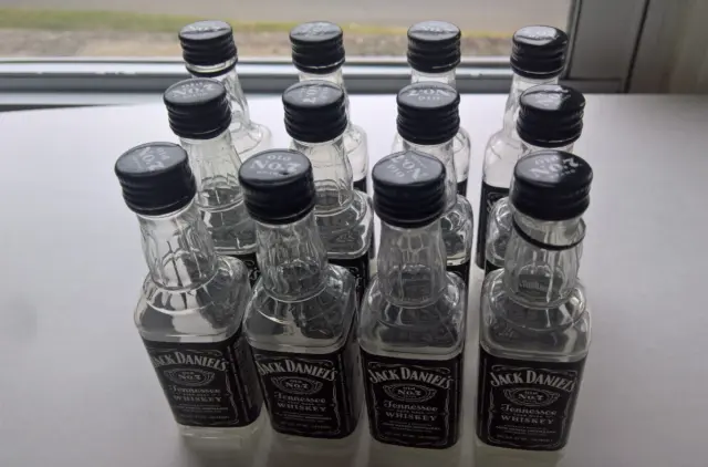 12 EMPTY Jack Daniels Old No.7 Whiskey 50ml Miniature Plastic Liquor Bottles Lot