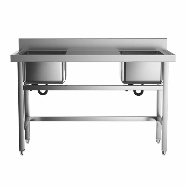 2 Bowl Sink Wash Table Commercial Stainless Steel Kitchen Catering with Drainer