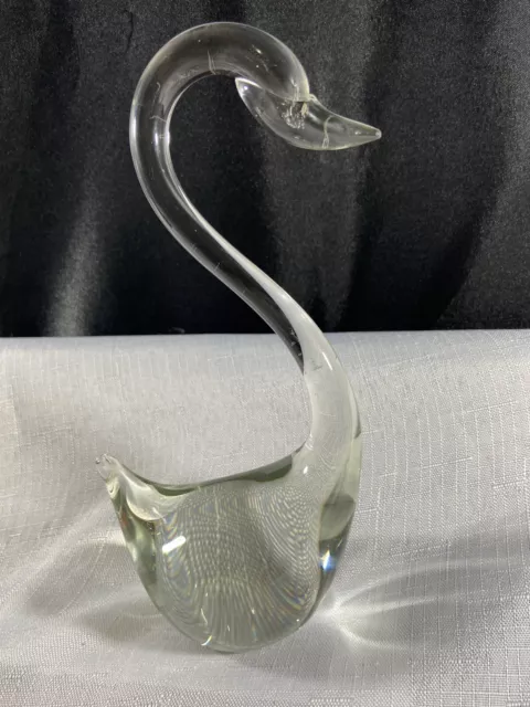 Vtg Art Glass Crystal Clear SWAN BIRD PAPERWEIGHT Long Neck Goose Geese Figurine