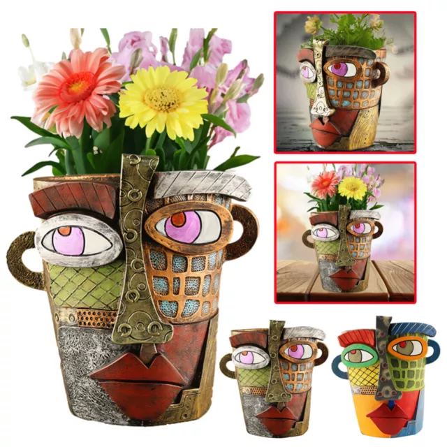 Abstract Face Planter Colorful Resin Head Flower Pot Succulents Plant Pot Decor