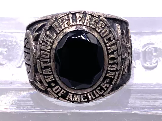 Vtg. NRA Sterling Silver Large ring with black onyx stone National Rifle Assn.