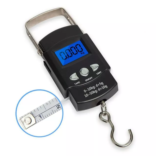 Portable Digital Fishing Scales 110lb/50kg Travel Luggage Scale w/ 1M Tape Ruler