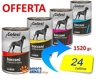 24 LATTINE - GOLOSI Dog Bocconi, Lattine 1250 gr → GUSTI Vari - Umido Cane Cani