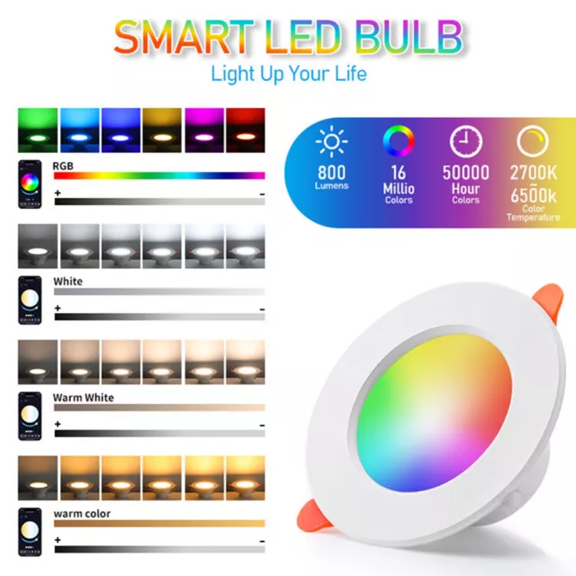 Tuya Bluetooth Smart LED Downlight Bulb RGB+White+Warm Dimmable 10W-15W Lamp 3