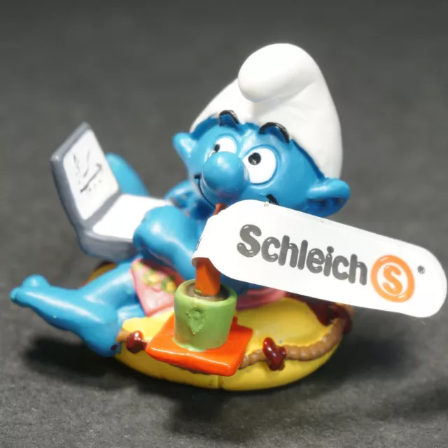 SMURFS Schleich Workaholic Smurf 20522 Laptop beach PEYO 2002 Germany PVC Figure