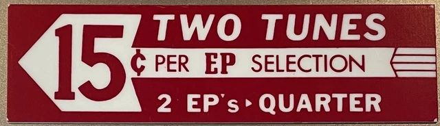 Seeburg V200 Jukebox Program Drum Pricing Window Insert “15¢ Per EP Selection”